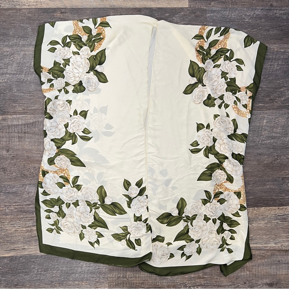 JC Sunny Beige and green floral swim cover cardigan/robe B109
